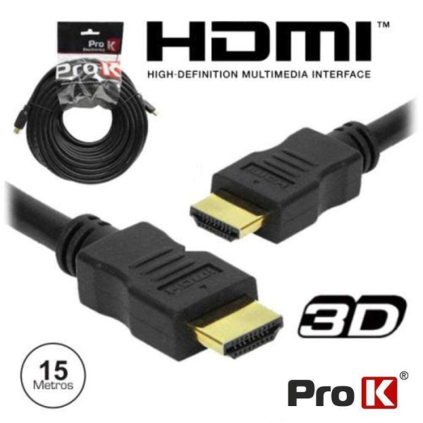 Cabo Hdmi Dourado Macho / Macho 1.4 Preto 15m Prok - (CHDMI15A)