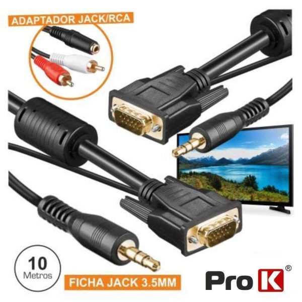 Cabo VGA Dourado Macho / Macho 10m C/Filtro E Audio PROK - (CVGA10AA)