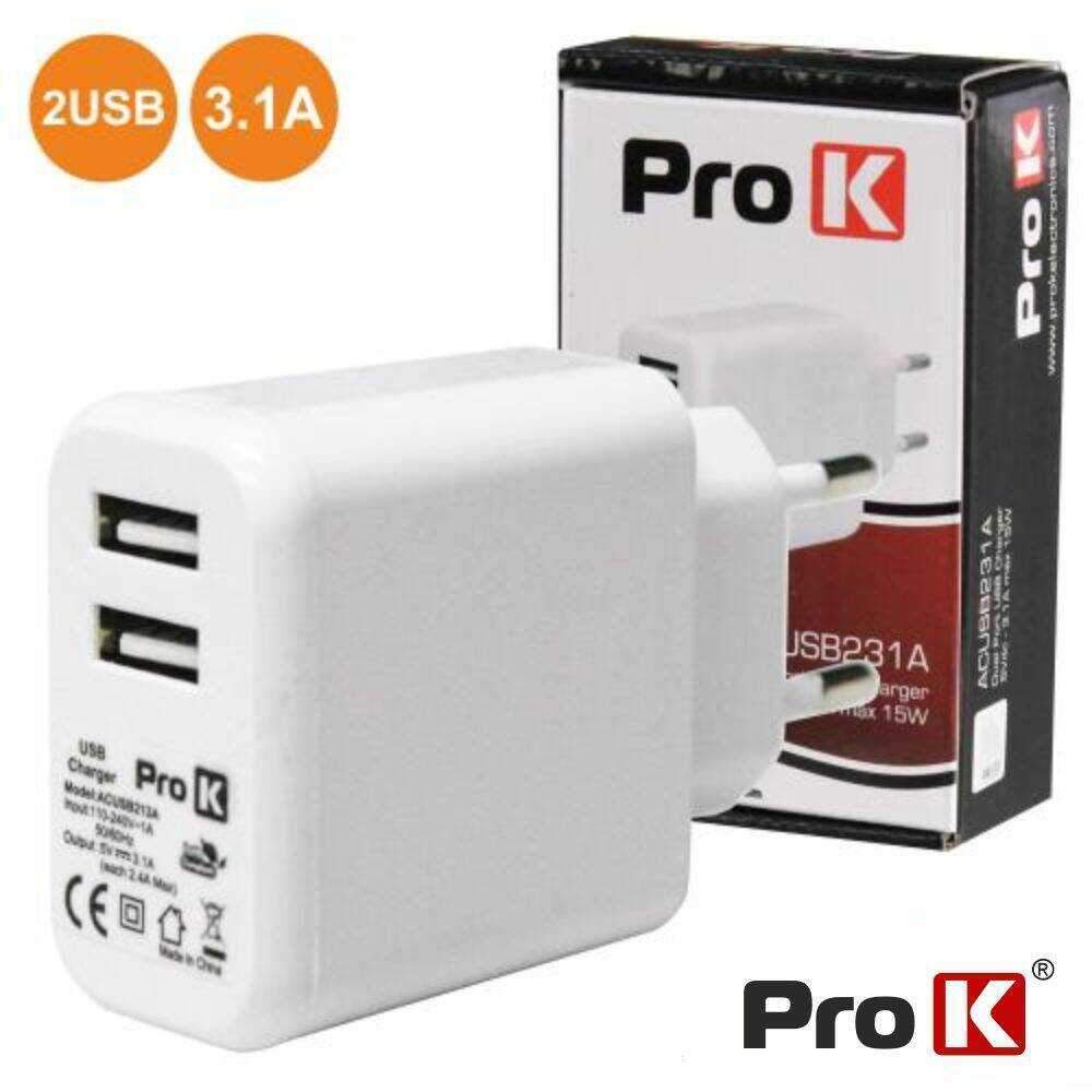 Alimentador Compacto Comutado 2 USB 5v 3.1A 15W PROK - (ACUSB231A)