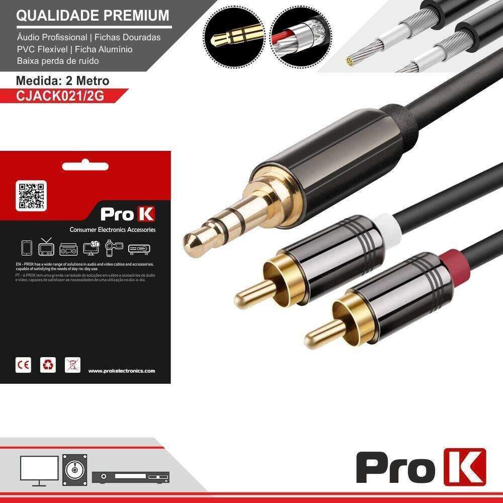 Cabo Jack 3.5mm Macho ST / 2-RCA Macho 2m PROK - (CJACK021/2G)