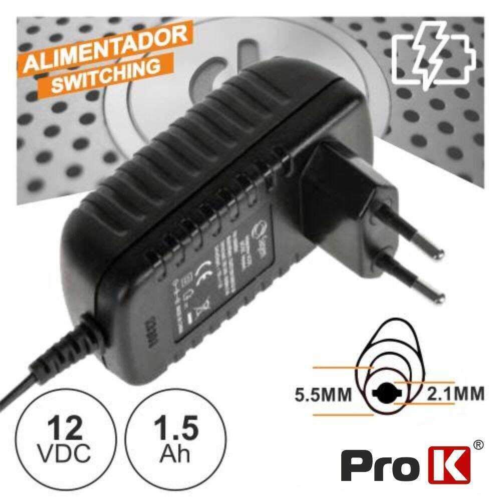 Alimentador Switching 12V 1.5A 2.1/5.5 PROK - (FAS12V1.5K1)