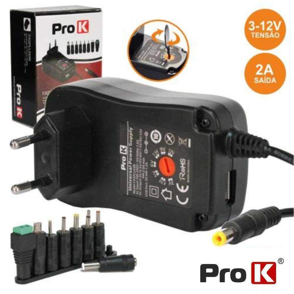 Alimentador Compacto Comutado 3-12V 2a 24W PROK - (FASPLUS2B)