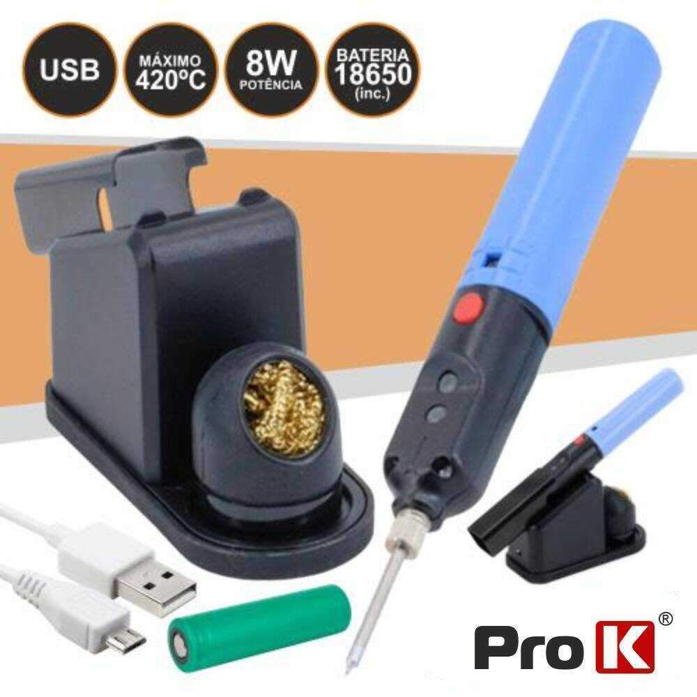 Ferro De Soldar 8W C/ Bateria Carregador E Suporte PROK - (FSOLDERBAT01)