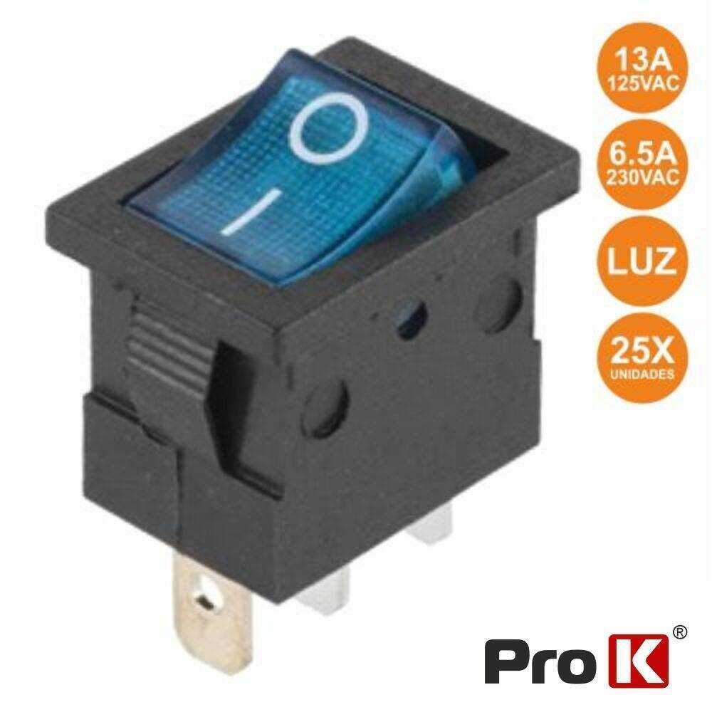 Interruptor Basculante C/ Luz 6.5A-250v SPST On-Off 25x PROK - (ITR003BL/25)