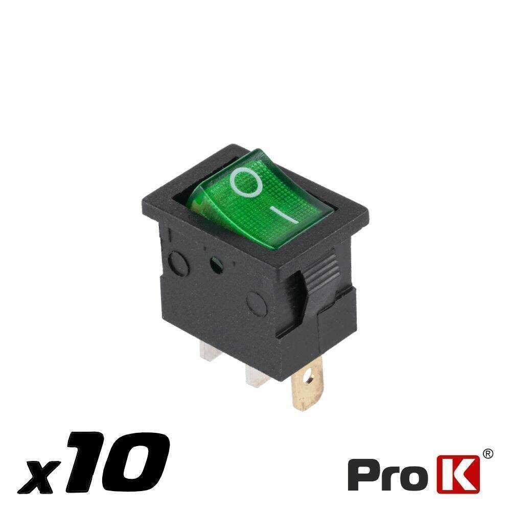 Interruptor Basculante 20A-12V SPST ON-OFF 10x Verde PROK - (ITR520GR/10)