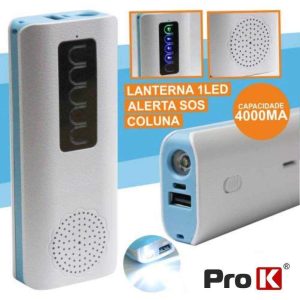 PoWerbank 4000ma C/ Coluna Bluetooth + Lanterna E Sos PROK - (PBAB01)