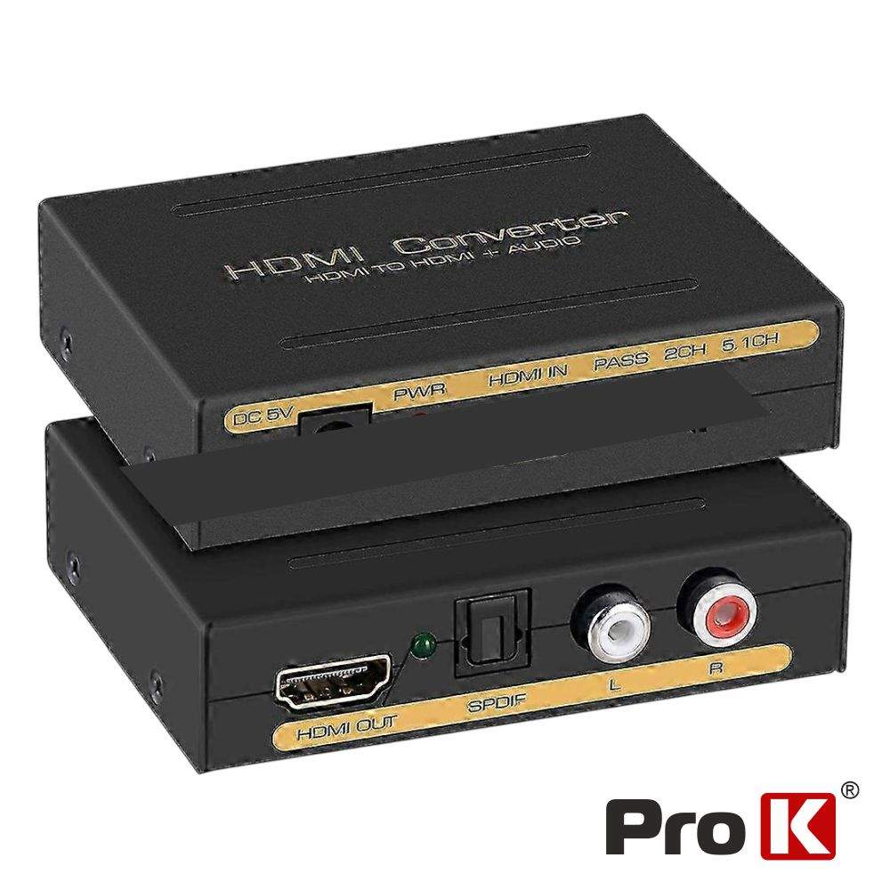 Extrator de Áudio HDMI->HDMI+Toslink+RCA PROK - (PK-HDMIAUDIO02)