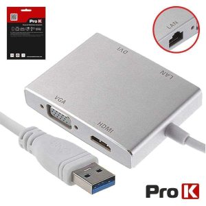 Cabo Adaptador USB-A 3.0 / DVI+HDMI+VGA+RJ45 PROK - (PK-USB104)