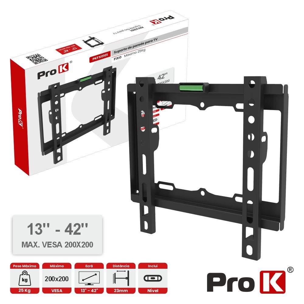 Suporte TV Fixo 13-42" 25kg Vesa 200x200 PROK - (PKFX0101)