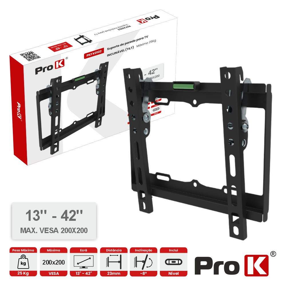 Suporte TV Inclinável 13-42" 25kg Vesa 200x200 PROK - (PKFX0102)