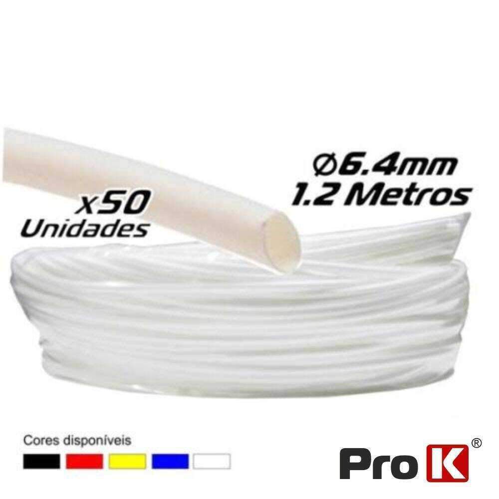 Tubo Manga Termoretráctil 6.4mm 1.2m 50x Branco PROK - (PKMT64W/50)