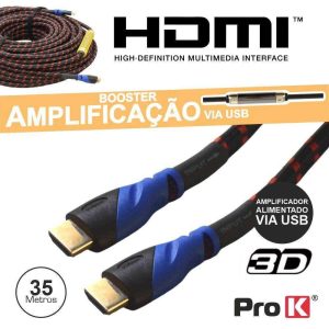 Cabo HDMI Dourado Macho / Macho C/ Amplificador 35m PROK - (CHDMI35ACT)