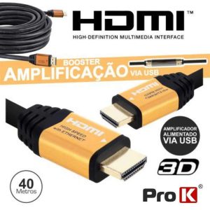 Cabo HDMI Dourado Macho / Macho C/ Amplificador 40m PROK - (CHDMI40ACT)