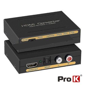 Extrator de Áudio HDMI->HDMI+Toslink+RCA PROK - (PK-HDMIAUDIO02)