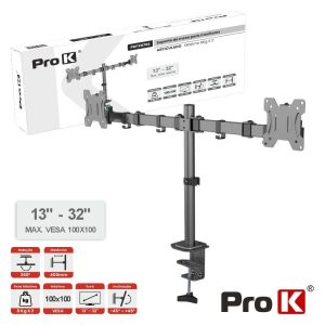 Suporte Duplo Monitor Mesa 13-32" 2x8kg Vesa 100x100 PROK - (PKFX0702)