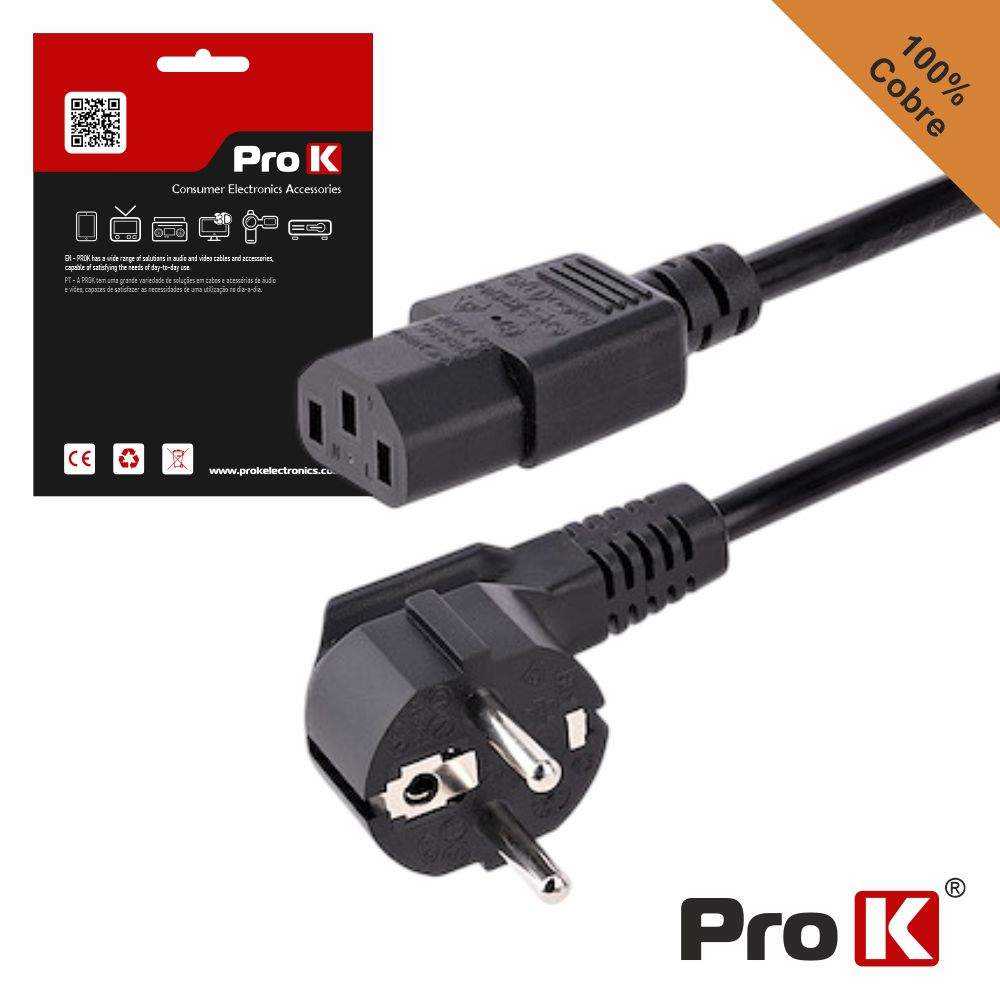 Cabo Alimentação Schuko Macho 3p / IEC C13 Fêmea 10M PROK - (CIEC13/10A)