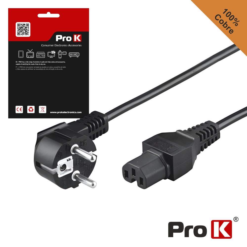 Cabo Alimentação Schuko Macho 3P / IEC C15 Fêmea 3m PROK - (CIEC15/3B)