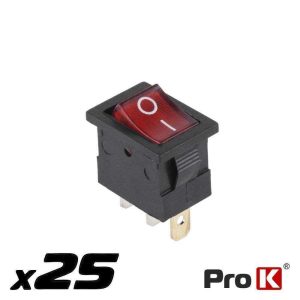 Interruptor Basculante 230V-6.5A SPST ON-OFF Vermelho PROK - (ITR5120R/25)
