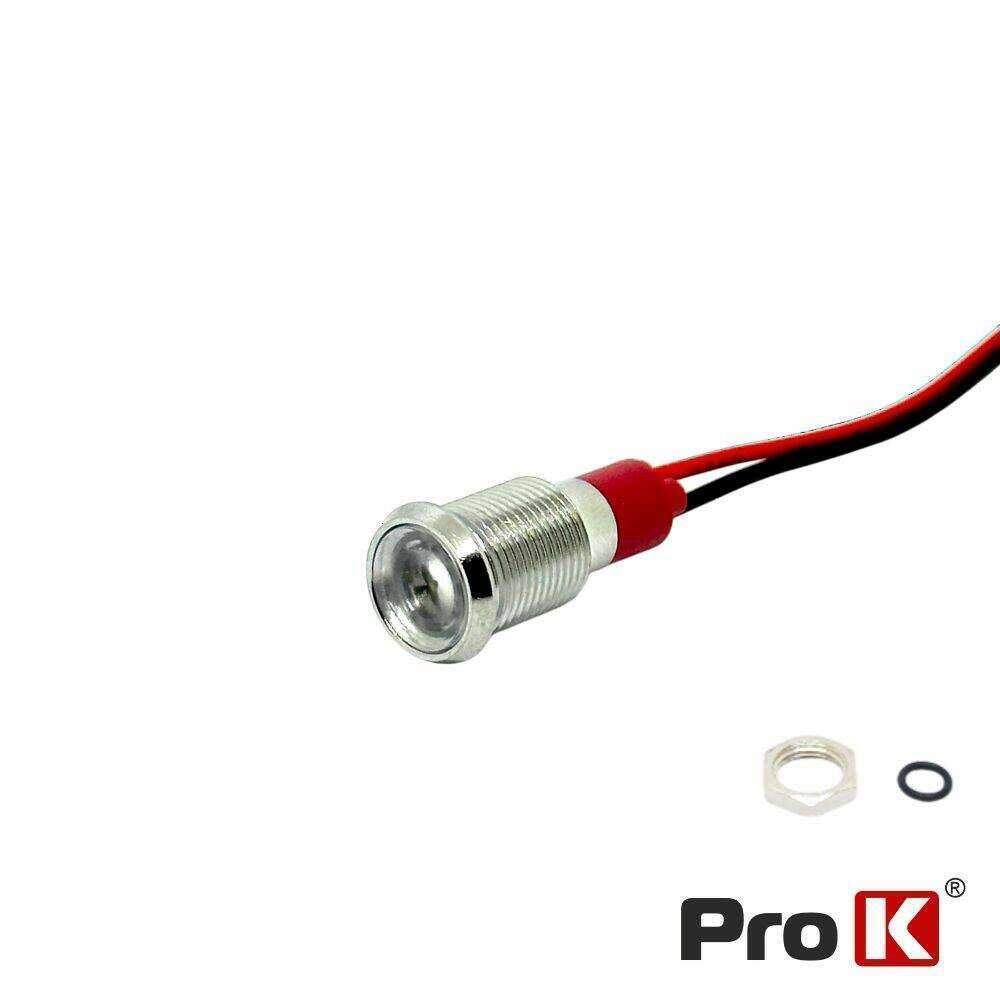 Luz Piloto Redondo De Metal 10mm 12-24V Branco PROK - (LLP-1224/10WH)