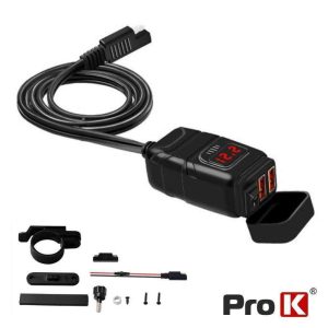 Tomada Dupla 2x USB-A 3.0 C/ Display P/ Mota PROK - (PK-PUSBA-DP)