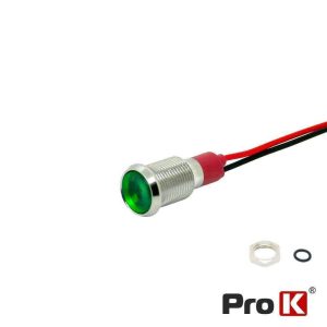 Luz Piloto Redondo De Metal 8mm 12-24V Verde PROK - (LLP-1224/8GR)