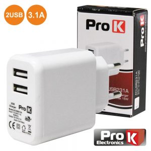 Alimentador Compacto Comutado 2 USB 5v 3.1A 15W PROK - (ACUSB231A)