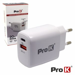 Alimentador USB-A/USB-C PD+QC3.0 20W PROK - (ACUSBC23A)