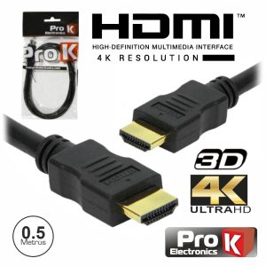 Cabo HDMI Dourado Macho / Macho 2.0 4K Preto 0.5m PROK - (CHDMI0.5U)