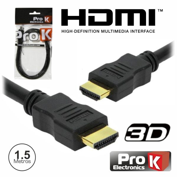 Cabo HDMI Dourado Macho / Macho 1.4 Preto 1.5m PROK - (CHDMI1.5A)