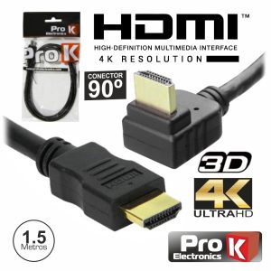 Cabo HDMI Dourado Macho / Macho 2.0 4k Preto 1.5m 90º PROK - (CHDMI1.5UANG)