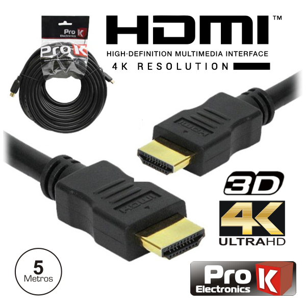 Cabo HDMI Dourado Macho / Macho 2.0 4k Preto 5m PROK - (CHDMI5U)