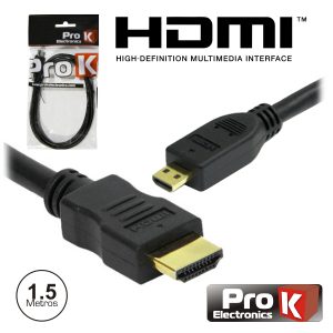 Cabo HDMI Dourado Macho / Micro HDMI Macho Preto 1.5m PROK - (CHDMIMC01A)