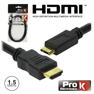 Cabo HDMI Dourado Macho / Mini HDMI Macho Preto 1.5m PROK - (CHDMIMN01A)