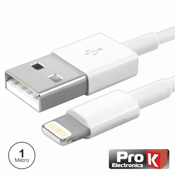 Cabo USB Branco Tipo-A / Iphone 5/6/7 8p 1M PROK - (CIPHONE5AB)