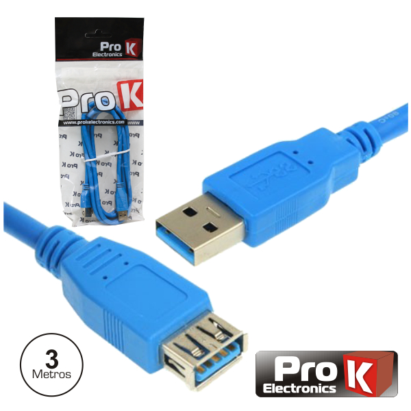 Cabo USB-A 3.0 Macho / USB-A Fêmea 3m PROK - (CUSB301/3)