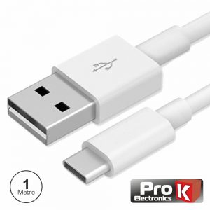 Cabo USB-C 2.0 Macho / USB-A Macho 1M Branco PROK - (CUSB312/2B)