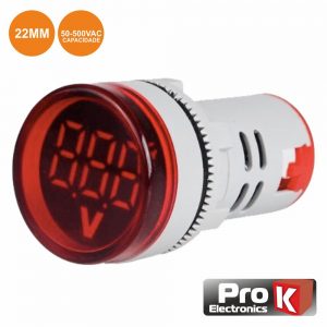 Voltimetro Digital LED Vermelho 50v-500vac 22mm PROK - (DIGIVOL500A)