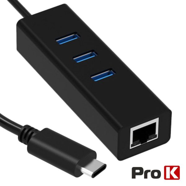 Hub USB 3.0 C/ 3x USB 3.0 1x RJ45 PROK - (HUBUSB31)