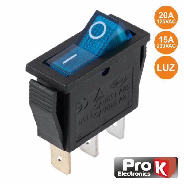 Interruptor Basculante C/ Luz 15a-250v Spst On-Off PROK - (ITR014BL)