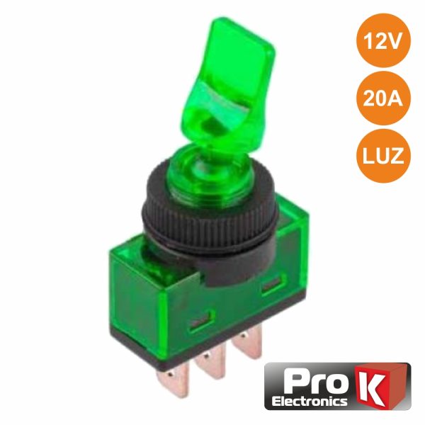 Interruptor Alavanca On-Off 20a/12V Luminoso Verde PROK - (ITR110GR)