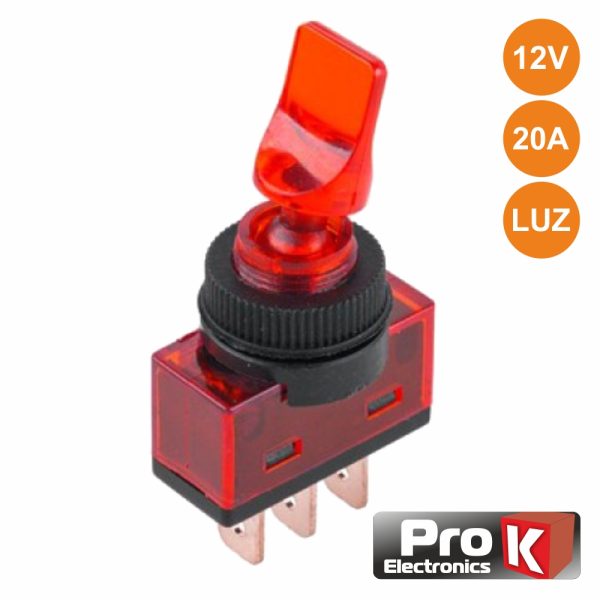 Interruptor Alavanca On-Off 20a/12V Luminoso Vermelho PROK - (ITR110R)