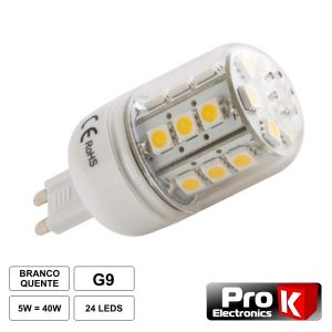 Lâmpada G9 5W 12V 24 LEDS SMD 5050 Branco Quente - (LLG905WW)