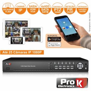 Vídeo-Gravador Digital Ip 25 Canais H264 Ethernet PROK - (NVR25HK)