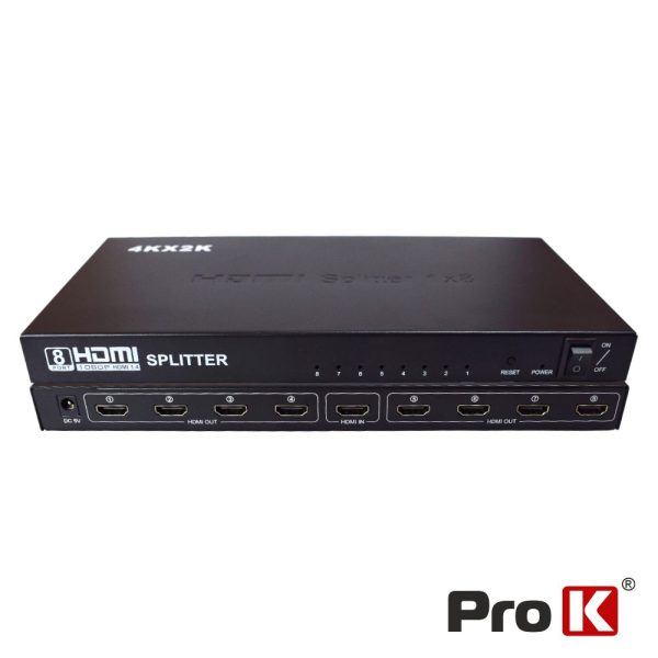 Distribuidor Hdmi Amplificado 1 Entrada 8 Saídas 4K PROK - (PK-HDMI1E8S4K)