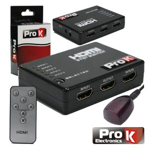 Distribuidor HDMI Amplificado 5 Entradas 1 Saída Ir PROK - (PK-HDMI5E1SIR)