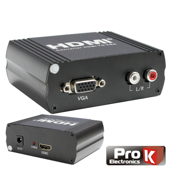 Conversor HDMI -> VGA C/ Áudio Amplificado PROK - (PK-HDMIVGA02)