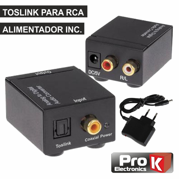 Conversor Áudio TOSLINK RCA DIGITAL - RCA Analogico PROK - (PK-OPCOAX)