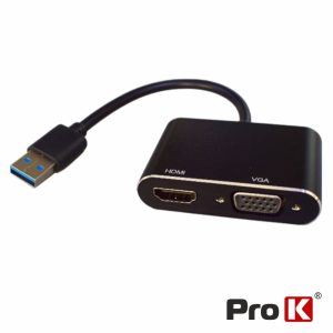 Cabo Adaptador USB-A 3.0 P/ HDMI E VGA PROK - (PK-USBA30HDMIVGA)