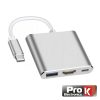 Hub USB-C P/ USB-C / USB-A 3.0 / HDMI PROK - (PK-USBC-3IN1)
