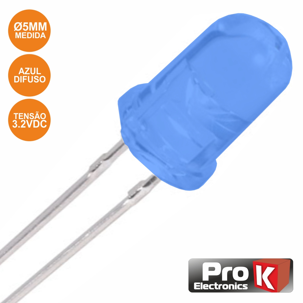 LED 5mm Alto Brilho Azul Difuso PROK - (PKLD05B-D)